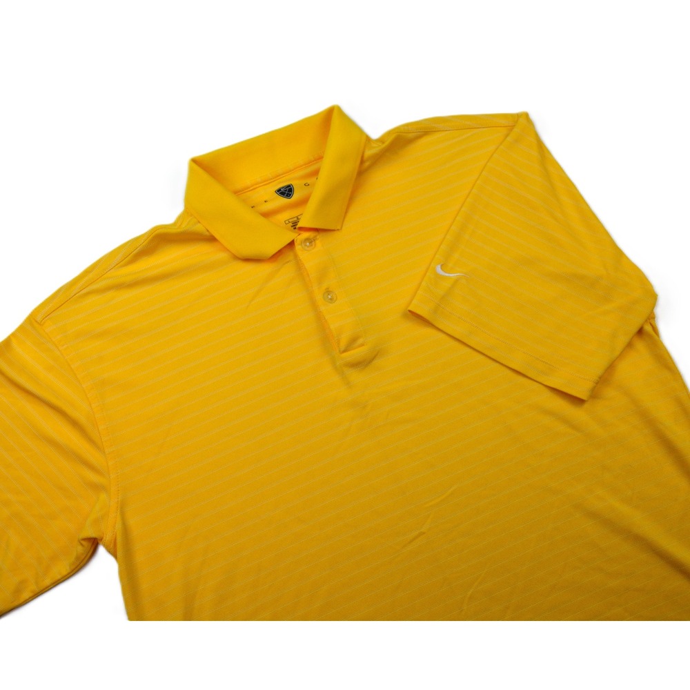 Nike Golf Fit Dry Mens Large Yellow Striped Short Sleeve Polo Shirt L
